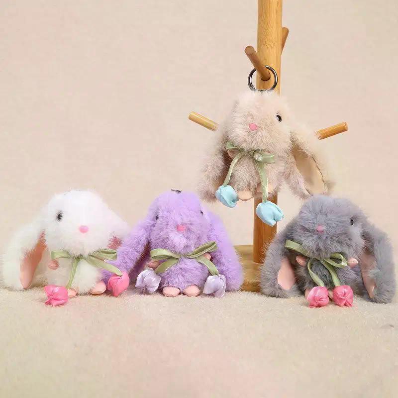 Cute Cartoon Plush Soft Tulip Bunny Pendant Keychain Backpack Hangings Decoration Gifts