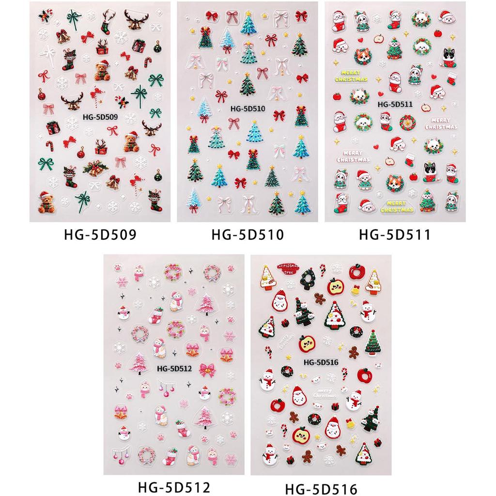 1/5pcs New Christmas Stickers 5D Cute Cartoon Santa Claus Snowflake Festival Tent Small Stickers Nail DIY Decoration Accessories