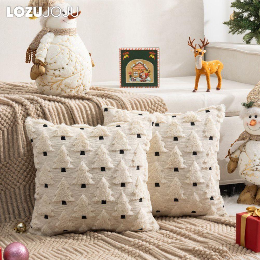 1 PIÈCE LOZUJOJU Housse de coussin de Noël avec arbre de Noël brodé et housse de coussin polyvalente pour canapé, salon, chambre à coucher, décoration de maison