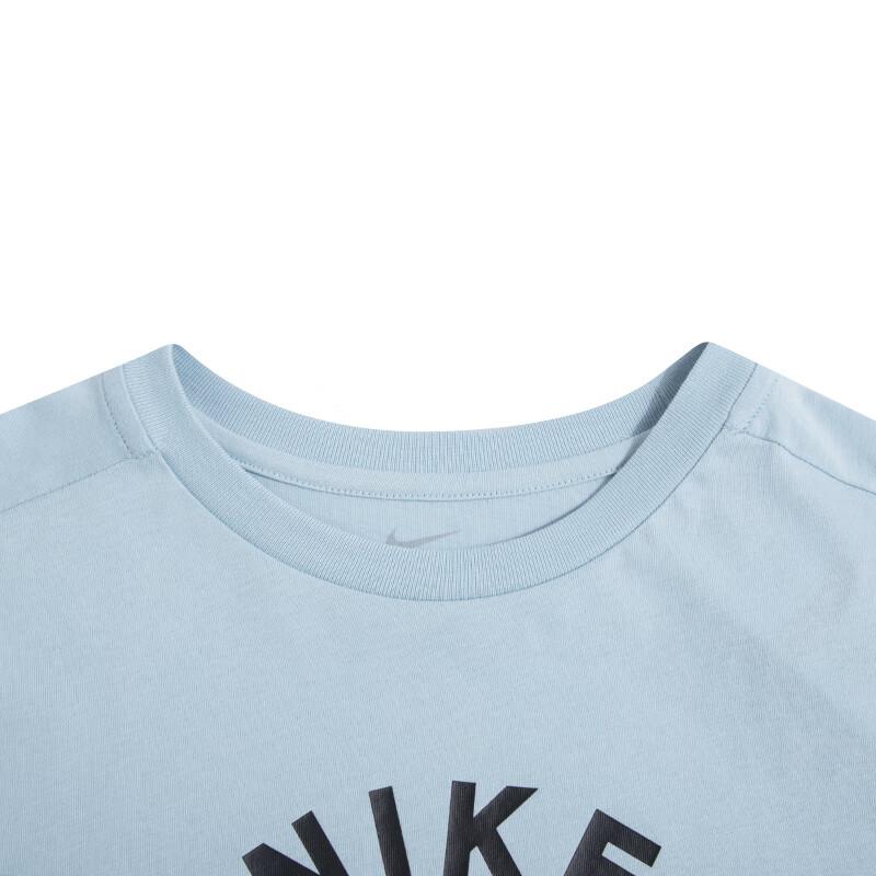 Nike Short Sleeve T-Shirt Letter Print Crew Neck Pullover Kids Tops Light-Blue FJ7236-483