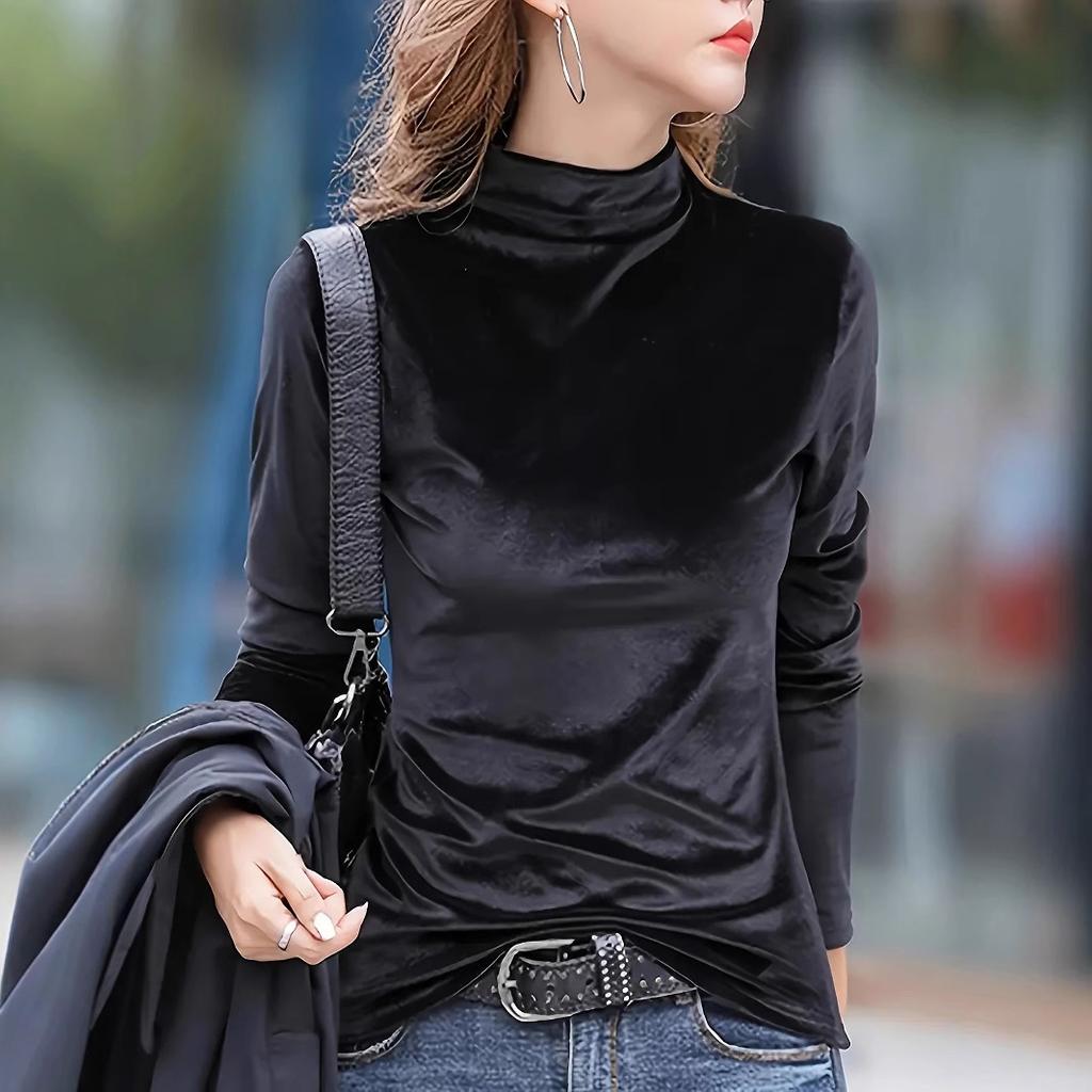 Autumn Velvet Base Shirt for Women Slimming Half High Collar Versatile T-Shirt