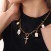 18K Gold Inlaid Stainless Steel Moon Heart Necklace & Bracelet Accessories with Diamonds