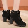 Mode Mode Schwarze Klobige Absatz Damen Stiefeletten 2024 Herbst Metalldekor Hohe Absätze Schuhe Frau Schnürung Plateau Stiefeletten Große Größe