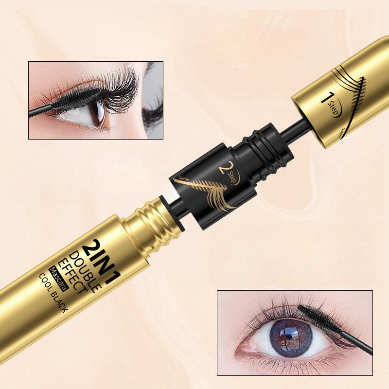 Mascara double effet noir froid, imperméable, résistant aux taches, long, épais, bouclé et résistant à la transpiration