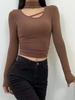Women's Retro Halter Neck Long Sleeve Fleece Lined Top