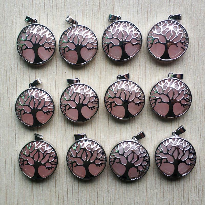 Wholesale 12pcs/lot Fashion Natural Stone Alloy Tree of Life Mix Pendants for Necklaces Jewelry Accessories Making Fast Shipping