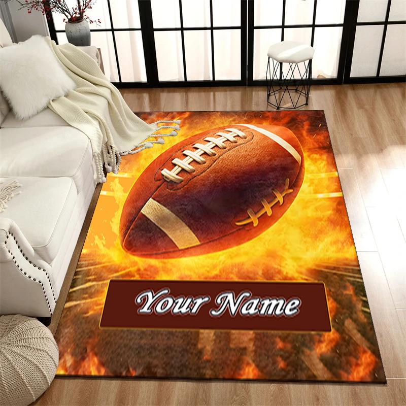 1PC Custom Name Football Fire Theme Floor Mat Ideal for Living Room, Game Rooms, Office, Bedroom, Office Floor Mat , Floor Mats for Home