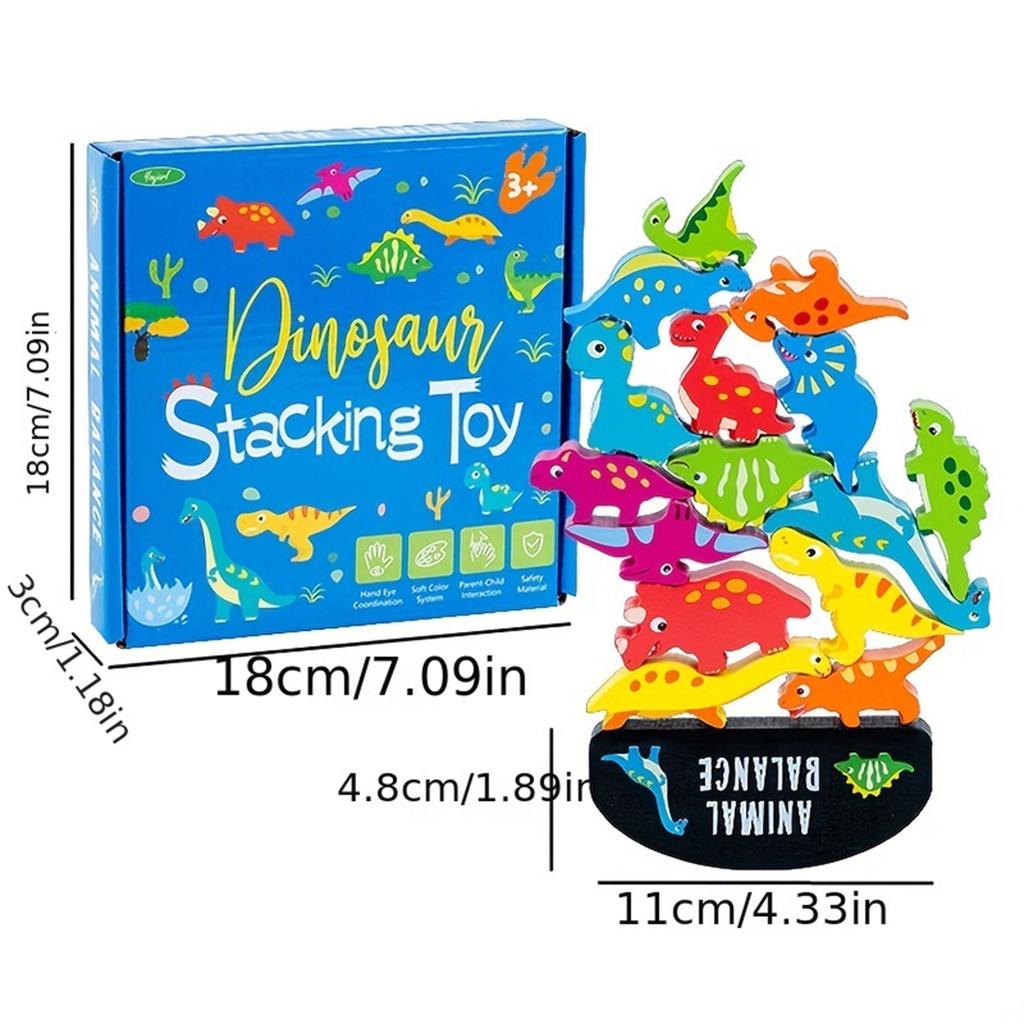 Happy Stacking Dinosaurs,Wooden Stacking Toy For Toddlers, Colorful Dinosaur Balancing Activity Toy, Improves Fine Motor Skills And Dexterity