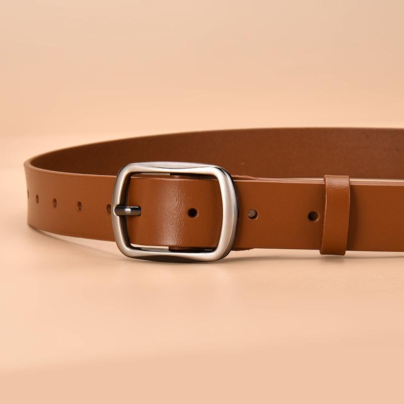 New Two-layer Leather Women's Pin Buckle Belt Casual and Versatile Retro Leather Belt Women's Japanese Buckle Jeans Belt
