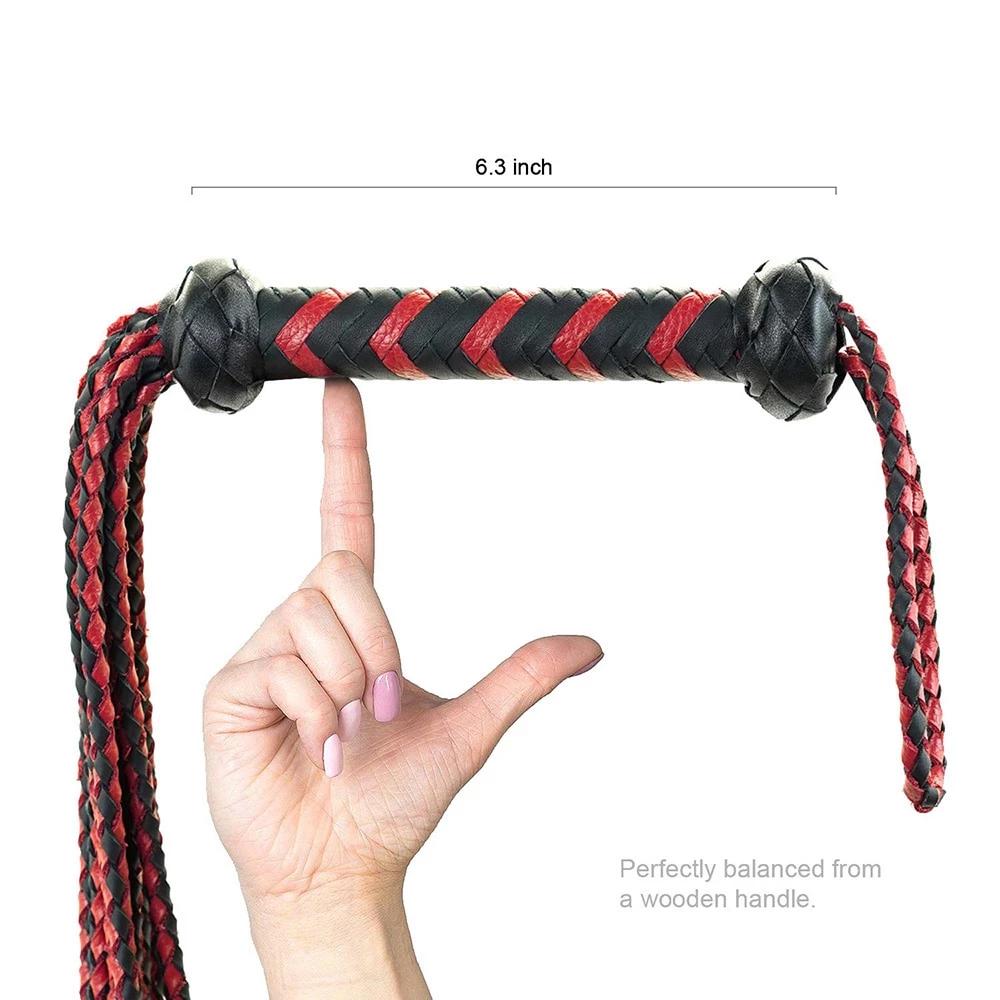 60Cm Black Red Brown Leather Flogger Braided Handle Tails Spanking Whip  Floggers