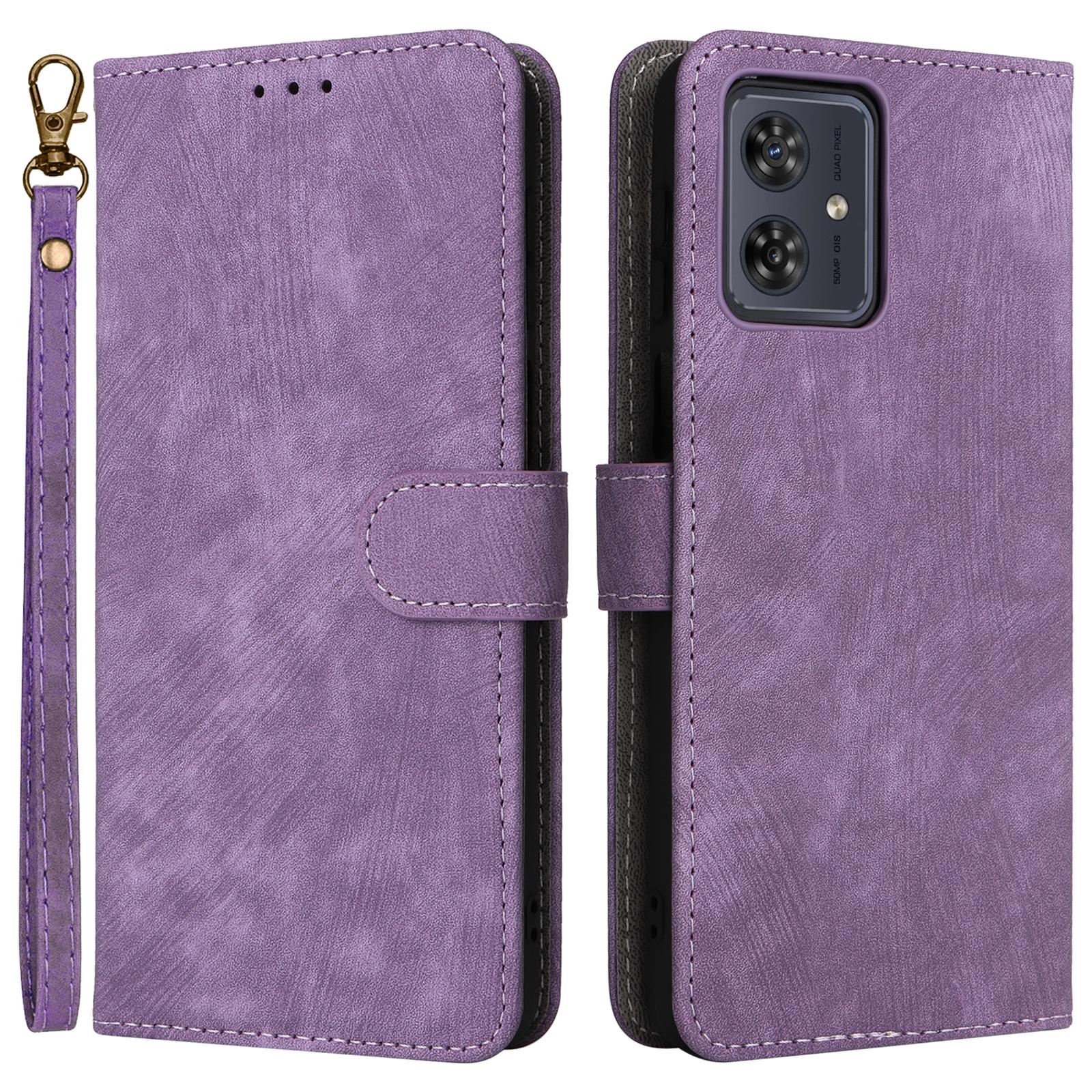 

For Motorola Moto G54 5G/G54 Power 5G/G64 5G/G64y 5G Case RFID Blocking Wallet Phone Cover with Strap Purple