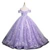 Elegant Off-the-Shoulder Purple Evening Dress with Puffy Skirt for Student Performances or Formal Events