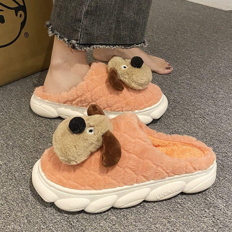 Nové dámské zimní bavlněné pantofle s tlustou podrážkou, kreslený roztomilý štěně, polstrované, pokojové, pro páry, teplé, pánské bavlněné pantofle