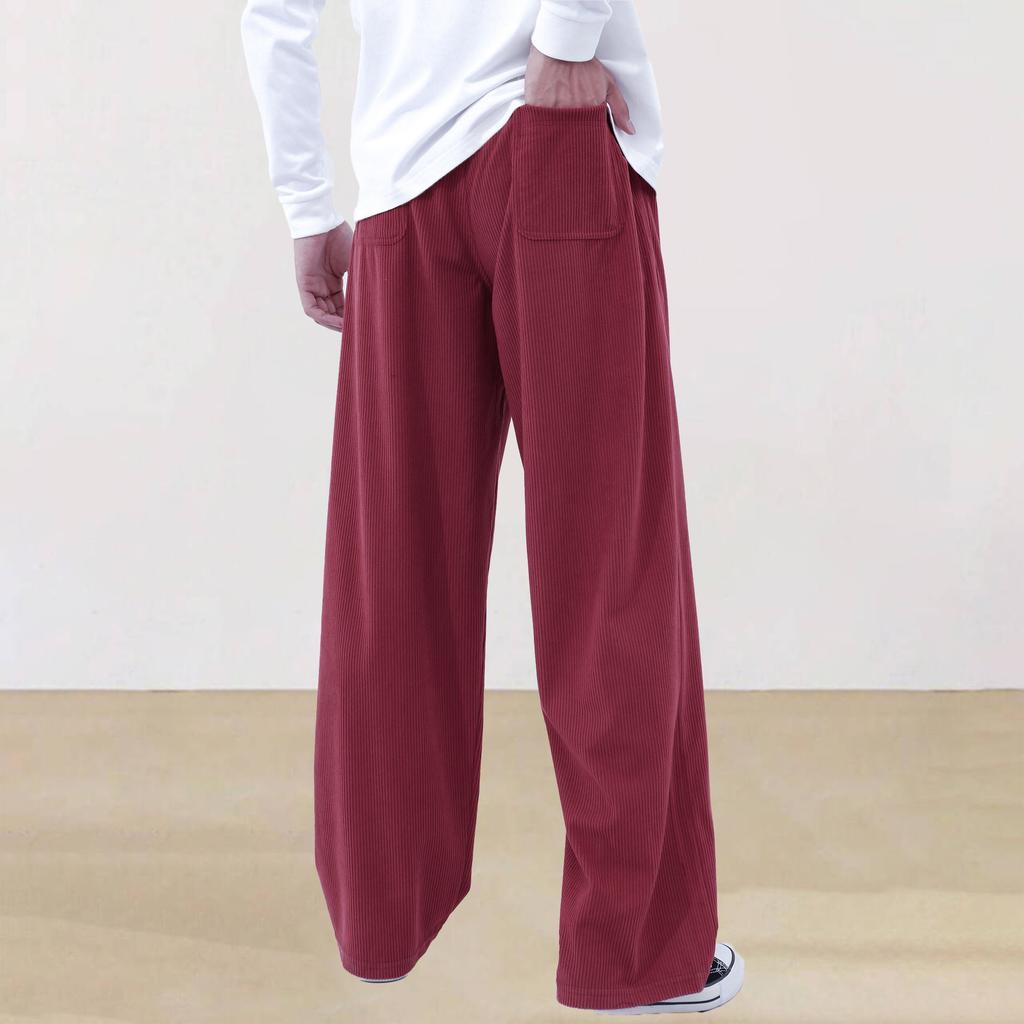 Autumn Mens Corduroy Casual Pants Fashion Loose Fit Pants Straight Sweatpants Elastic Waist Drawstring Outdoor Streetwear