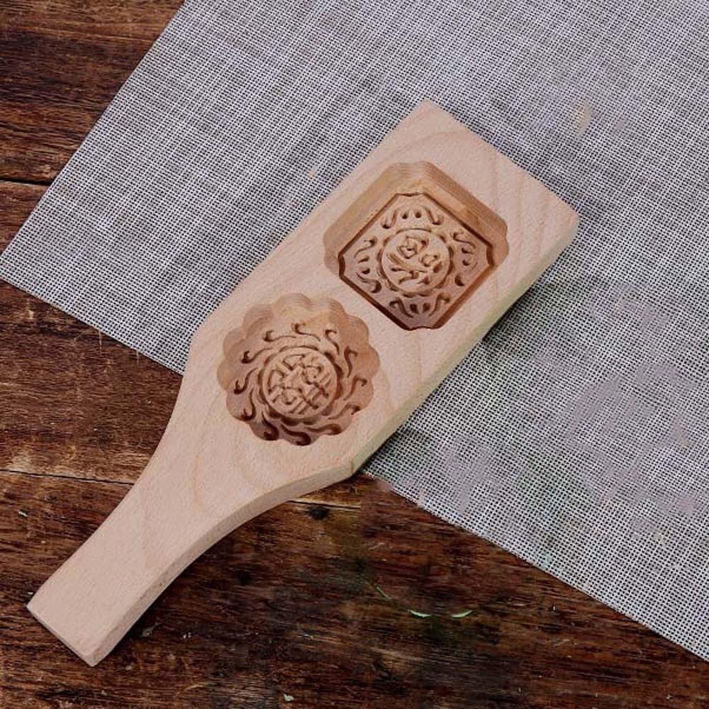 Double Slot Wooden Mooncake Mold Natural Wood Traditional Dessert Press Baking Enthusiast Style 9