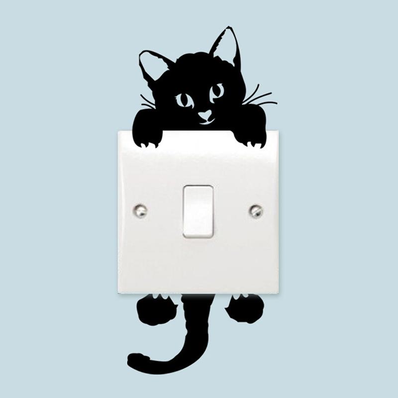 

Black Cute Cat Light Switch Wall Sticker Diy Home Decoration Animal Pvc Mural