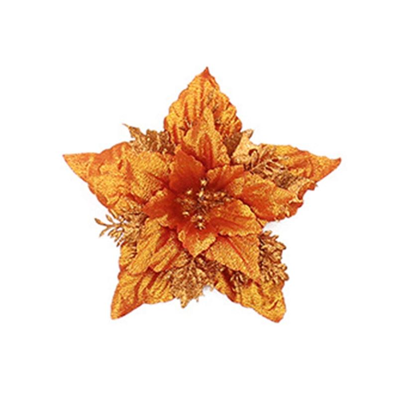 

7 Inch Christmas Glitter Poinsettia Flower Decorations for Xmas Tree Wreath Holiday Wedding Spring Festival бронзовый