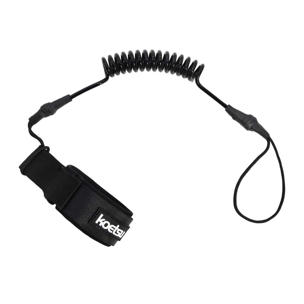 Coiled Bodyboard Leash 5mm TPU Coiled Surfing Wrist Leash with Hook-and-Loop Wrist Strap & Quick-Release Pull Tab