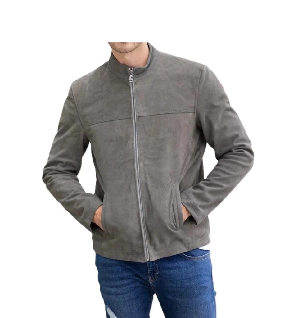 Lambskin Men's Suede Jacket Gray Leather Handmade Genuine Real Stylish Soft Fit