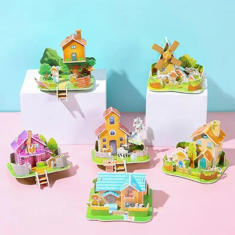 3 יחידות פאזל בניין תלת-ממדי 3D צעצועי מודל פאזל נייר ידני DIY קוביות בניין צעצוע חינוכי מתנות לילדים