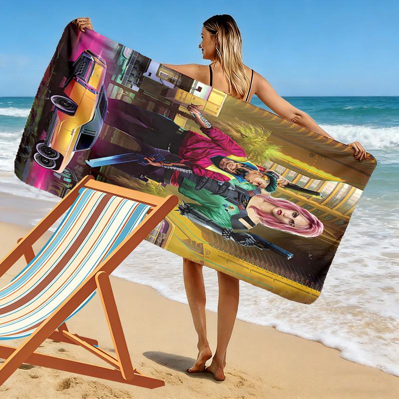 Cyberpunk Print Beach Towel, Large Soft Quick Dry Towel for Beach Camping Swimming