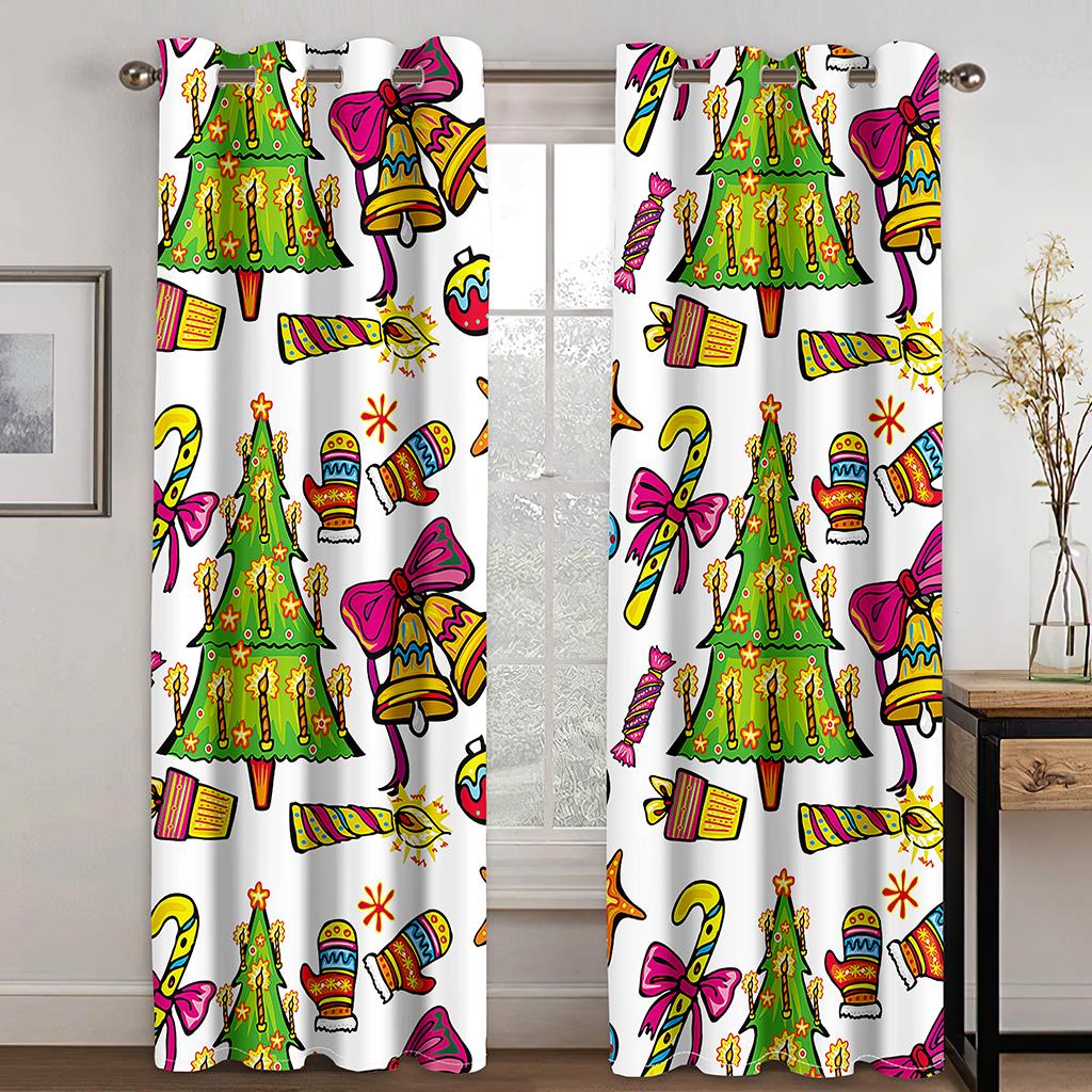 Flower Style Christmas Curtain Decoration Cartoon Santa Curtain Elk Snowman Christmas Tree Children's Room Decoration