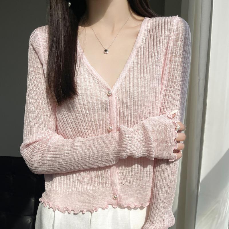 Sommer Neues V-Ausschnitt Klimaanlagen-Top Locker Eisseide Strickjacke Vielseitiges Top