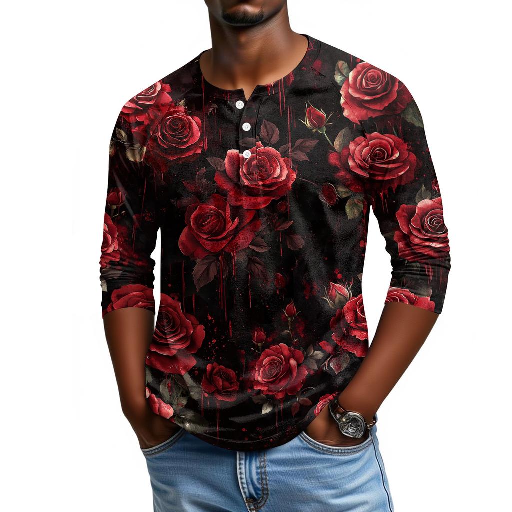 Men Casual Halloween Print Henley Shirt Raglan Three Quarter Sleeve Pullover Top Lightweight Comfortable Fit