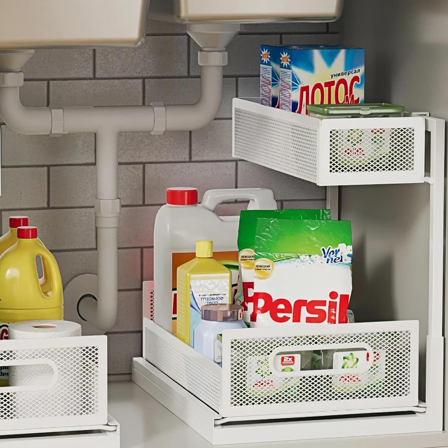 

Ufriandz Стеллаж для хранения под раковиной, Выдвижной 2-ярусный кухонный стеллаж для хранения, Полка для ванной комнаты, Выдвижной стеллаж, Хранение приправ, Многоцелевая L-образная раковина