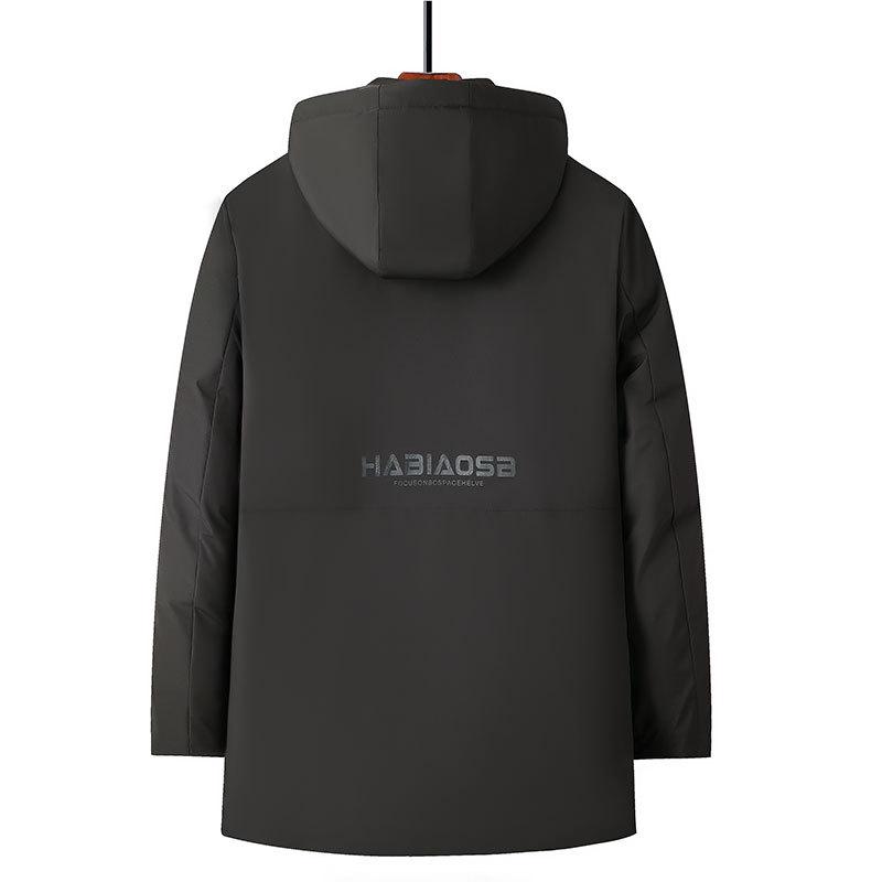 Men's Black Gold Mid-Length Winter Jacket - Thickened, Velvet-Lined, Loose-Fit Dad's Wear