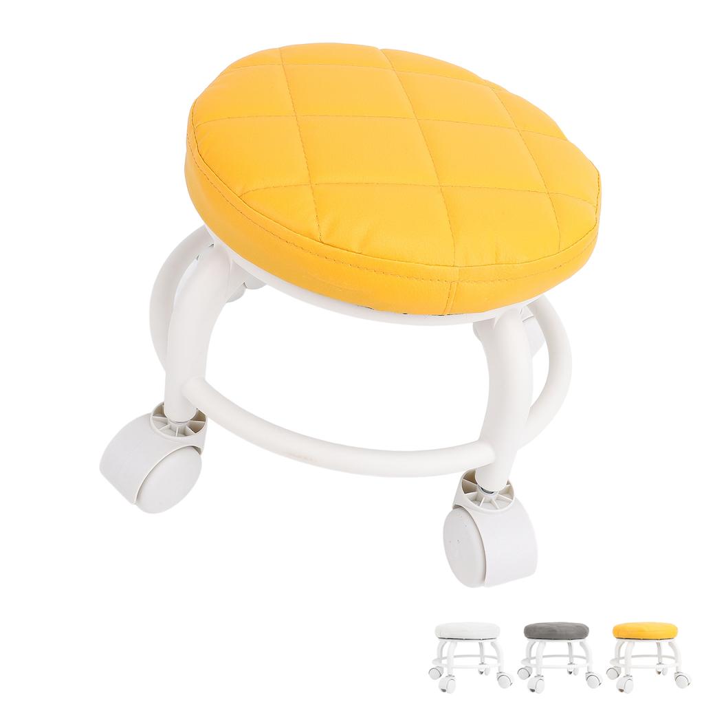 Low Roller Seat PU Leather Low Stool Mute Wheel Swivel Low Height Round Roller Chair for Home Office