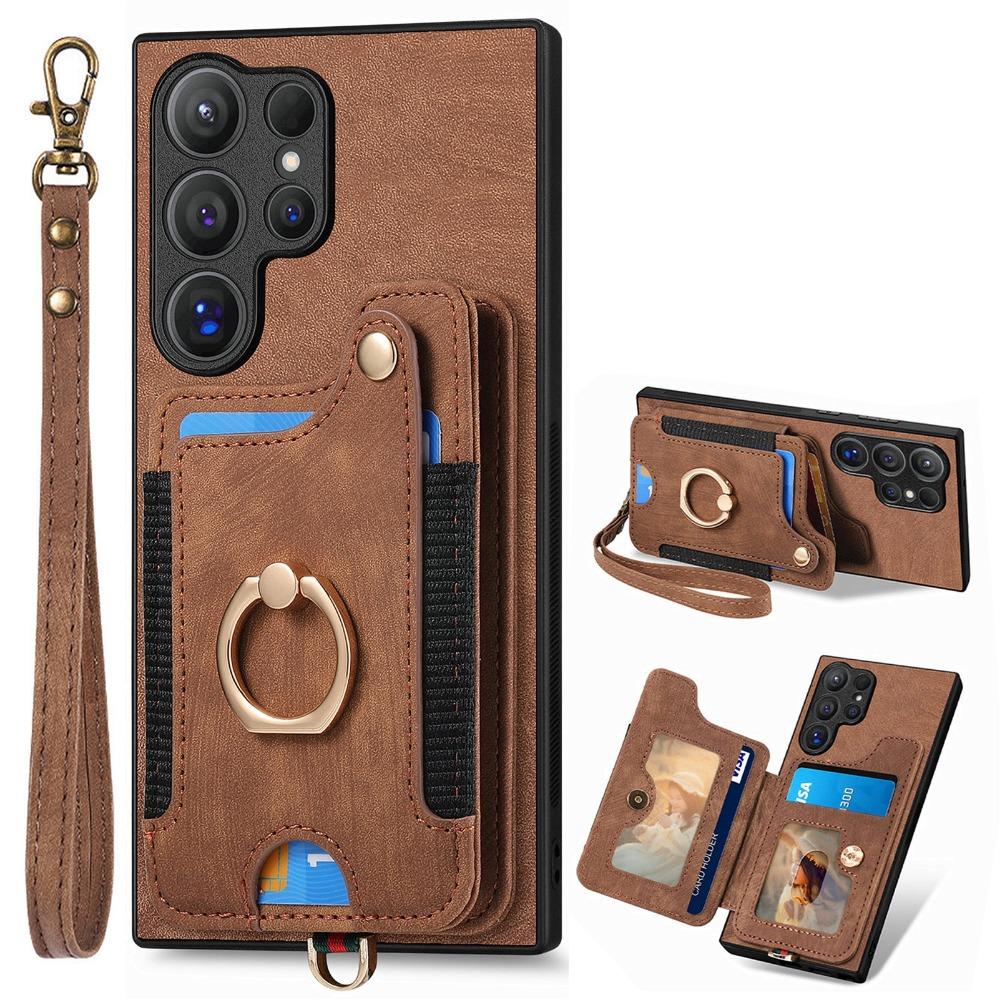 Wrist Strap Phone Case for Samsung Galaxy S24 S23 FE S25 S22 Ultra Plus A16 A06 A36 A56 A55 Ring Bracket Wallet Card Slot Cover