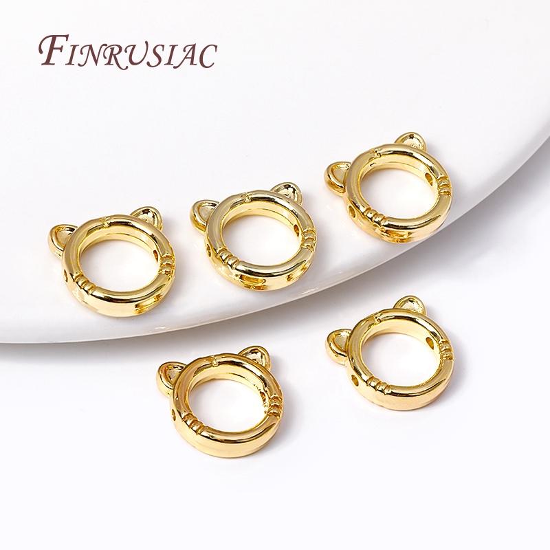 Brass Metal Through Hole Bead Frame Circle 18K Gold Plated Cat/Rabbit Shape Frame For Beads Spacer Connectors DIY Jewelry Making