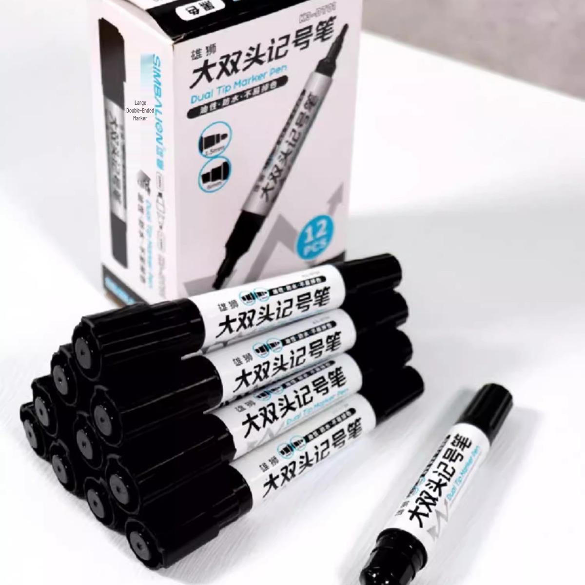 

Lion Big Double-Headed Oil-Based Marker - Waterproof, Light-Resistant Bold & Slanted Tip (DT01) чёрный