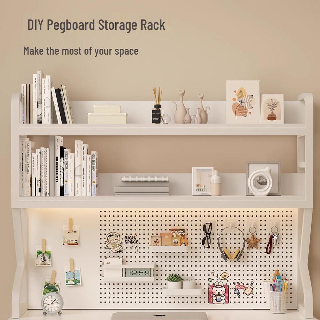 Multifunctional Student Desk Organizer: Multi-Layer Bookshelf & Pegboard