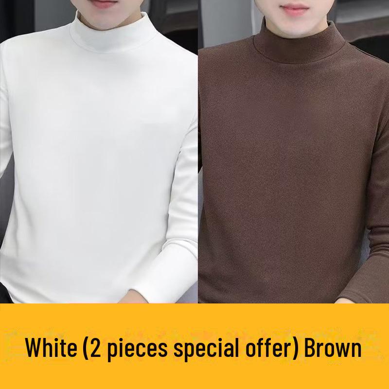 Men's Double-Sided Flannel Long-Sleeve Mid-Collar T-Shirt - Warm Winter/Spring Top (2022)