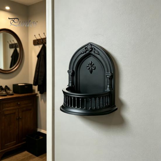 Dark Academia Room Decor Gothic Wall Shelf, Vintage Floating Shelf for Bedroom And Living Room, Matte Black Decorative Display Wall-Mounted Rack with