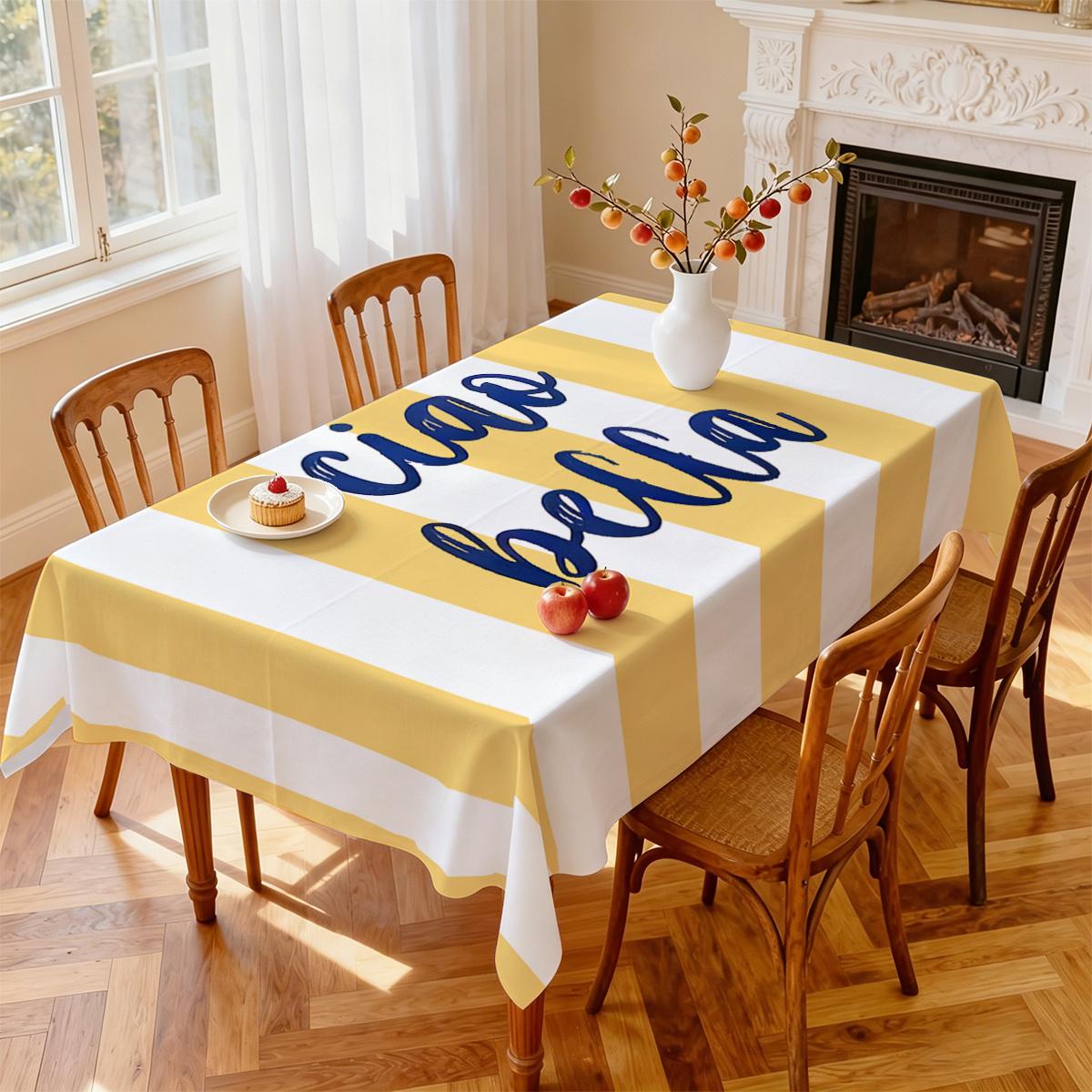 Simple Italian Style Tablecloth for Table Waterproof Durable Table Cloths Yellow White Striped Print Table Cover for Kitchen 90x140cm