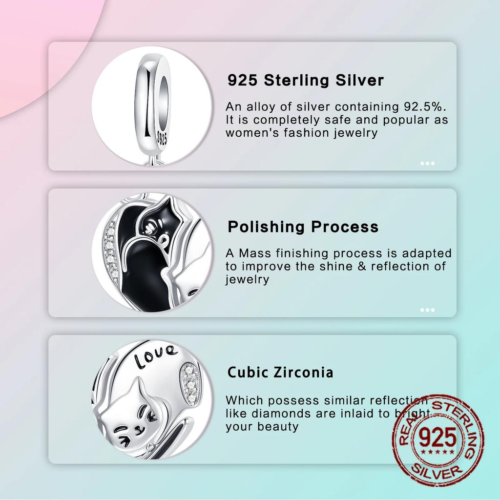 copper Guardian Luck Luna Purity Black and White Cat Pendant Compatible With Authentic Charm Bracelets Women Do It Yourself Jewellery Gift