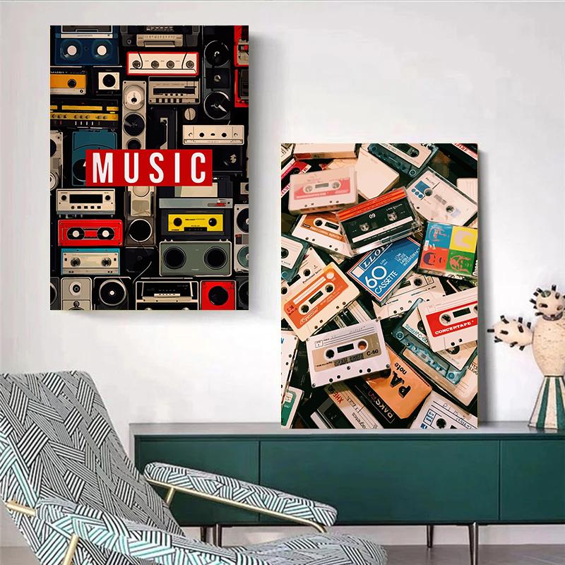 Classic Pop Golden Vinyl Record Cassette Tape Poster Music Modern Prints Canvas Painting Wall Art Picture Home Living Room Decor