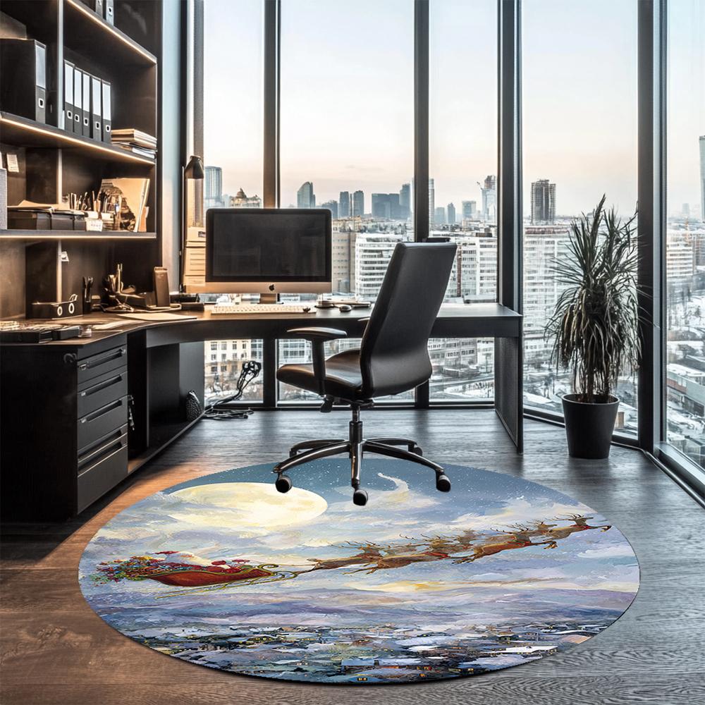 Christmas Santa Claus Printed Round Rug Carpet Chair Rug Area Rug Entryway Doormats,for Office Chair Living Room Bedroom Kitchen Room.
