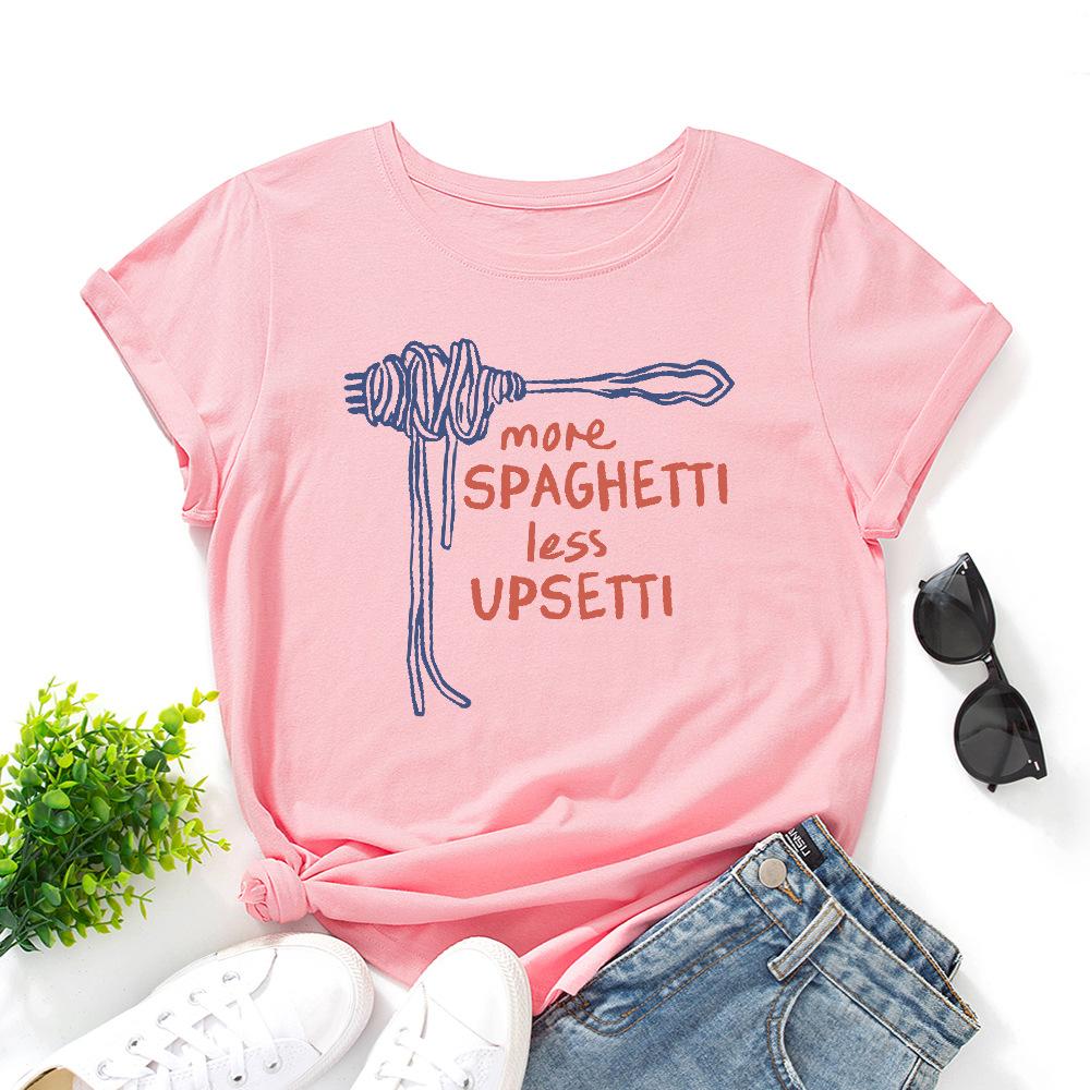 Less Upsetti Cotton T-Shirt Short Sleeve Round Neck Women 2d Print Tops