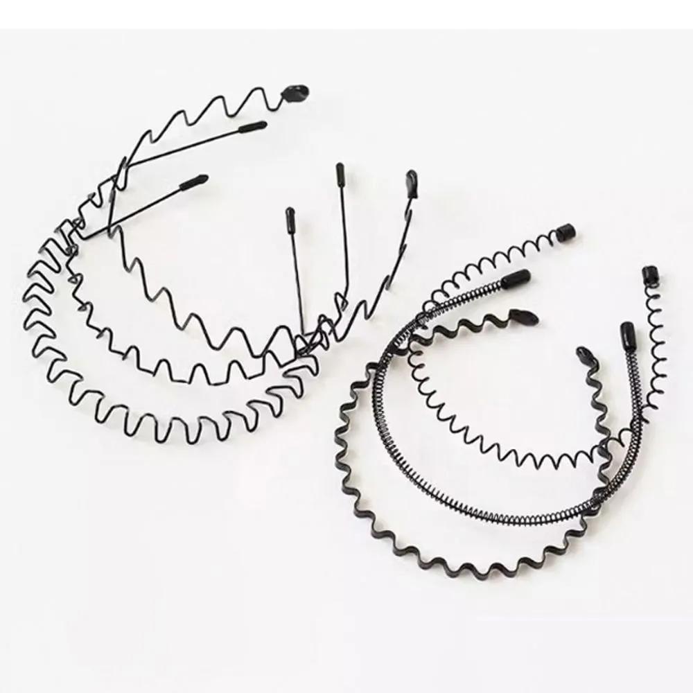 Men s and Women s Lightweight Wire Headband Black 6-Piece Set 1p Hairband Athletic Headband Wavy Headband 6-piece set