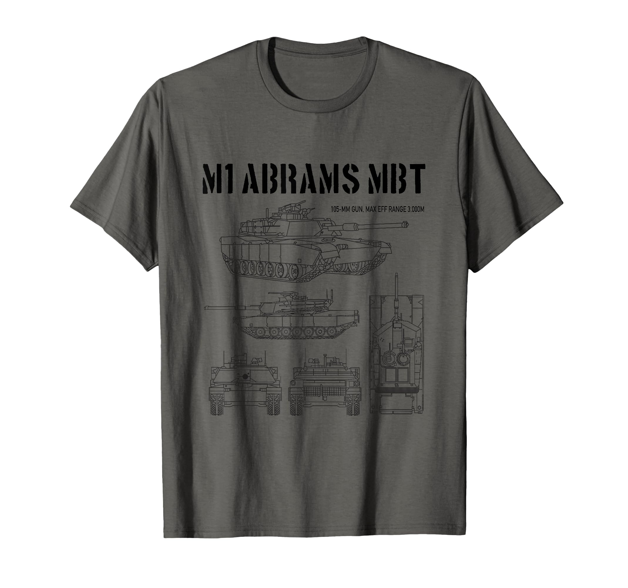

M1 Abrams Tank Schematic Diagram Vintage Military Armor Tank Black T-Shirt