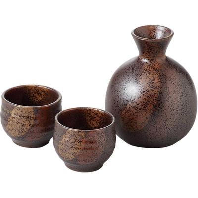 Sake Tokkuri and Sake Cup X Sanshoku Bizen Suitable for Cold and Hot Mino Made In Japan Ale-net Set, Set, 9 H11.5cm, 360cc, Style, Sake, Porcelain,