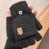 Open finger can be flipped half finger white plush gloves female autumn and winter thickened warm student writing riding