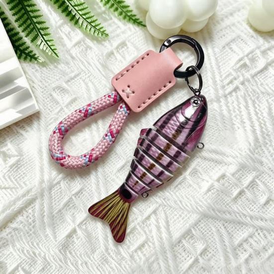 Key Ring with Braided Rope Multi-jointed Fishing Lure Keychain, Artificial Swimbait Rope, Lanyard Chain Vintage Fish Keychain Pendant Charm, Gift