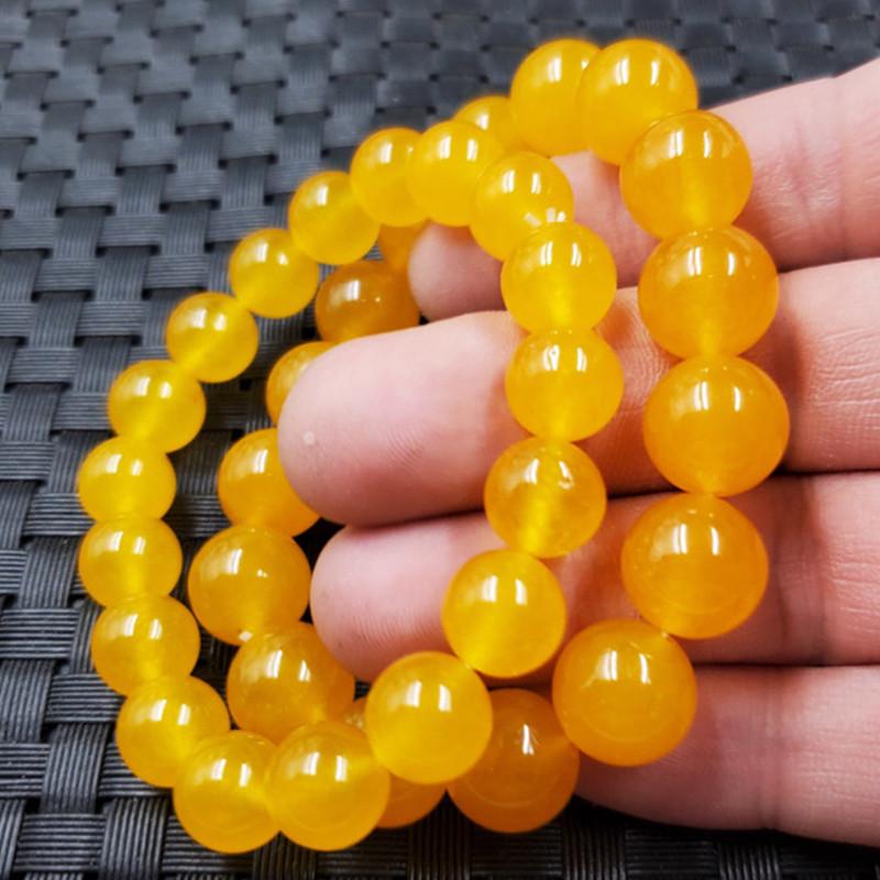 Yellow Dragon Jade Round Bead Bracelet - Jade, Quartzite, and Chicken Fat Yellow Beads Approx. 6mm Diameter, 28 Round Beads