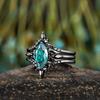 European and American new fashionable green zircon inlaid personalized light luxury versatile women's three-piece ring