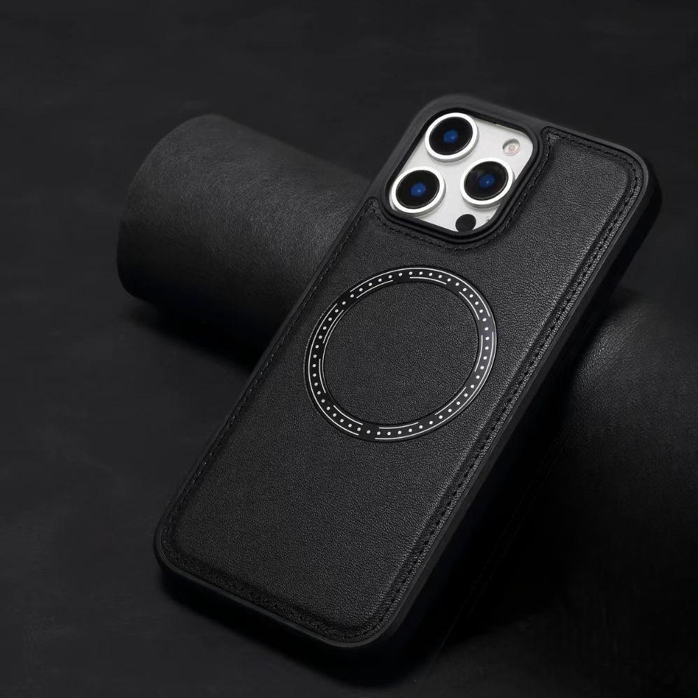 Genuine Leather Case with Magnetic Ring for iPhone 17 Pro Max/16 - Simple Anti-drop Protective Cover